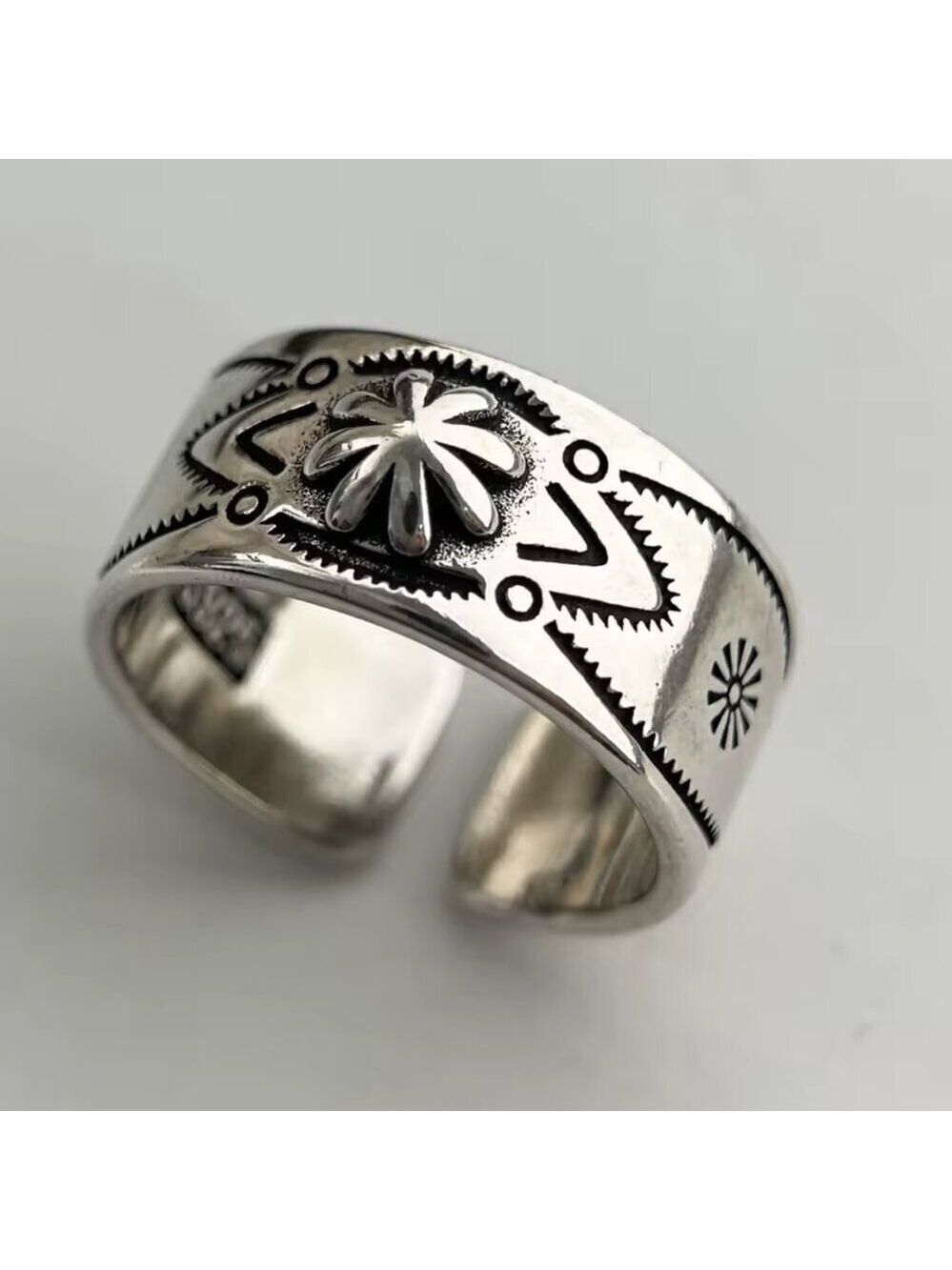 Silver Heavy Western Native American Design Classic Boho Adjustable Ring 1560